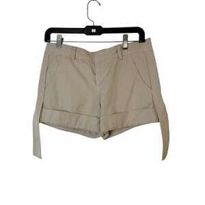 NWT VINCE Womens Size 2 Cotton Khaki Cuffed Shorts Side Straps $145 RA10138